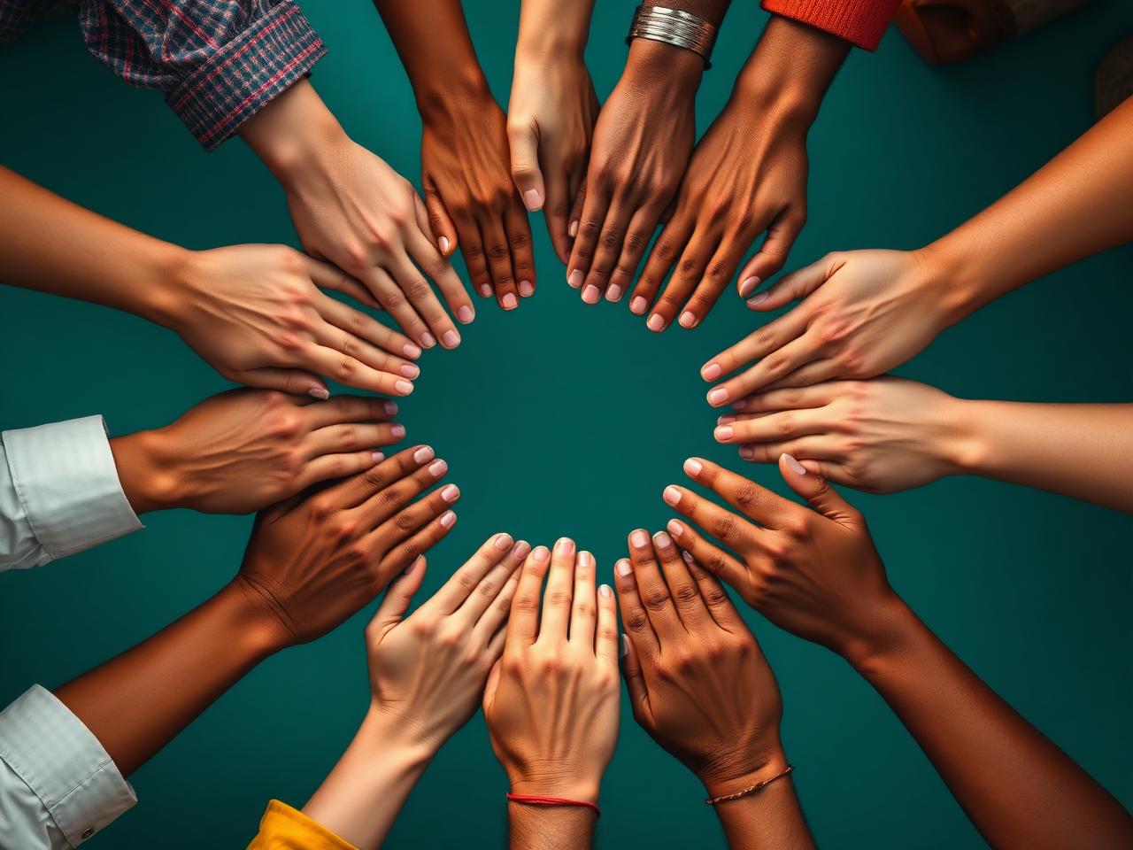 Diverse clasped hands representing community giving